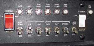 The light switches in a Cessna 172R are also circuit breakers.