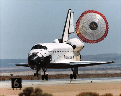 The Space Shuttle Enterprise landing with Dan aboard.